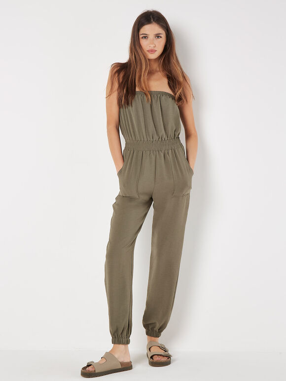 Utility Bandeau Jumpsuit, Khaki, large