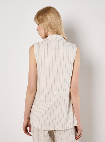 Longline Woven Pinstripe Waistcoat