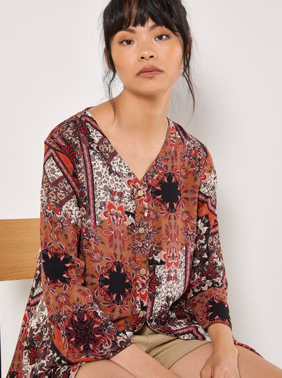 Patchwork Scarf Print Blouse