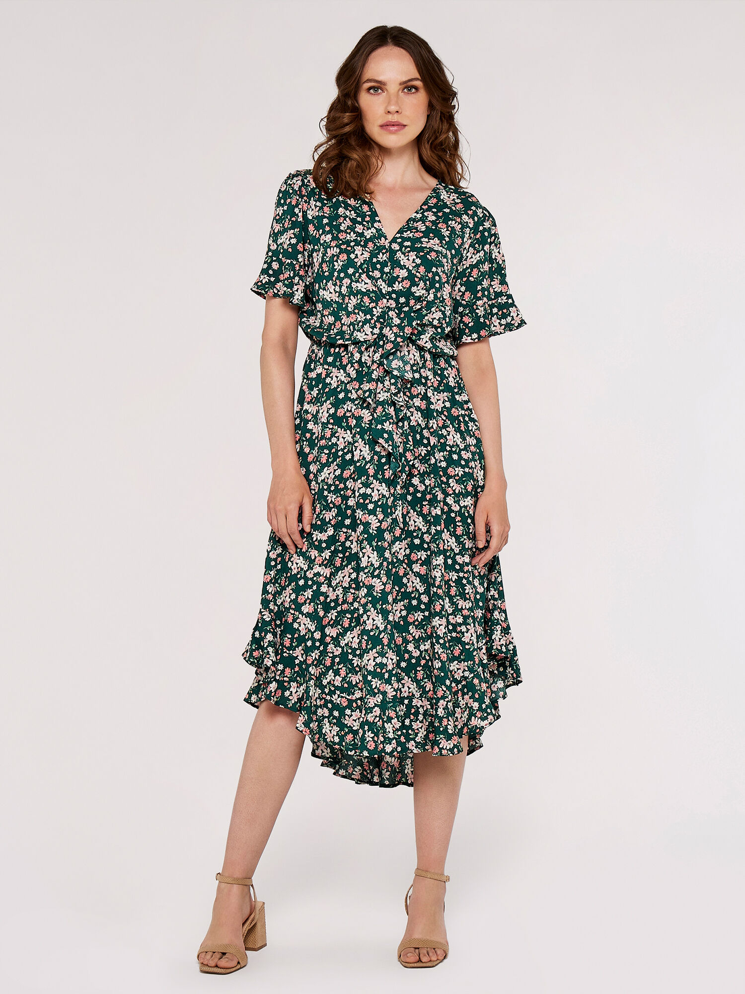 Floral Knot Midi Dress Apricot Clothing
