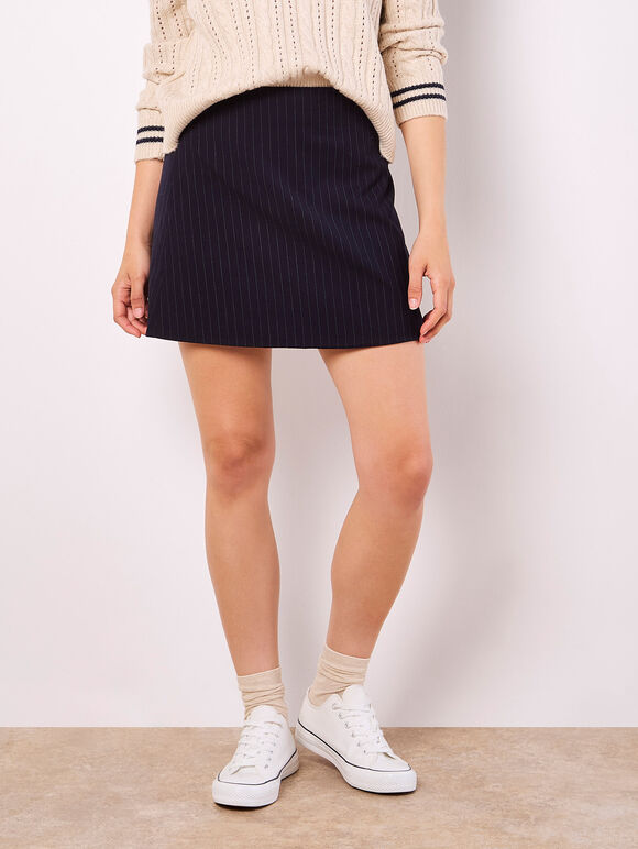 Pinstripe A-Line Skirt, Navy, large