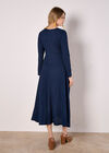 V-Neck Textured Midi Dress, Navy, large