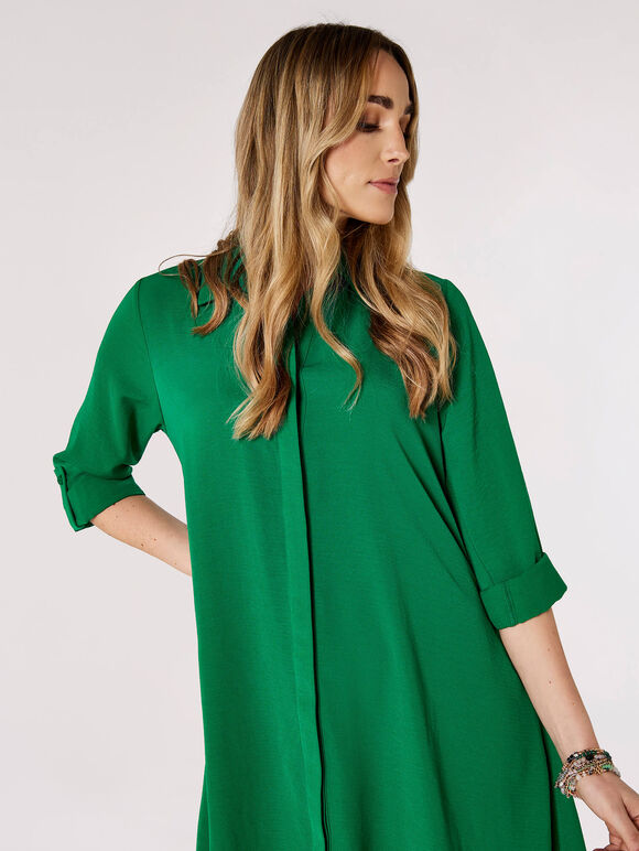 High-Low Hem Shirt Mini Dress, Green, large