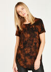 Tie Dye Curved Split Hem T-Shirt, Rust, large