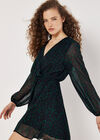 Animal Print Wrap Mini Dress, Green, large