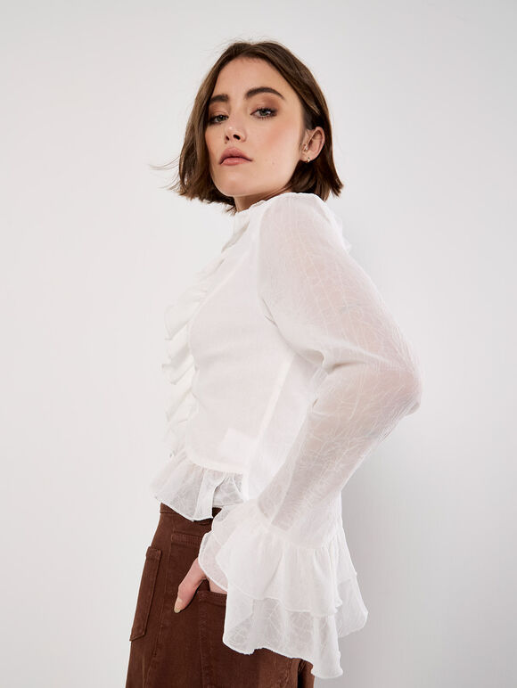 Tie-Up Ruffle Crop Top, Cream, large
