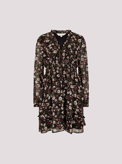 Floral Ruffle Chiffon Mini Dress