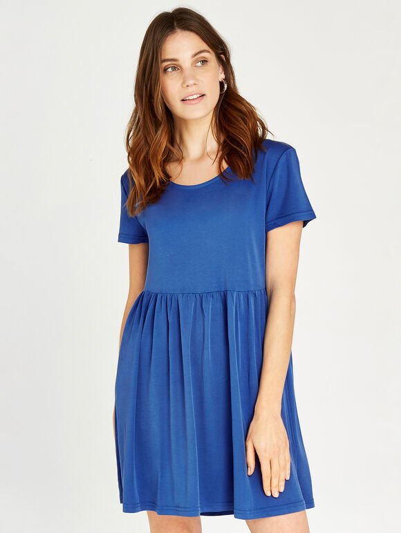 Modal Babydoll Short Sleeve Dress, Blue, large