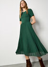 Rib Knit Chiffon Skirt Midi Dress, Green, large