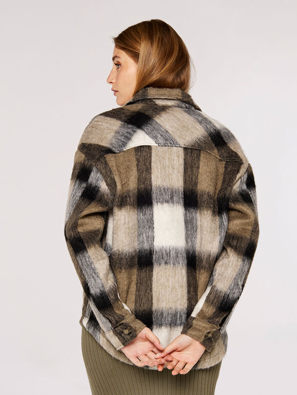 Soft Check Shacket, Stone, large