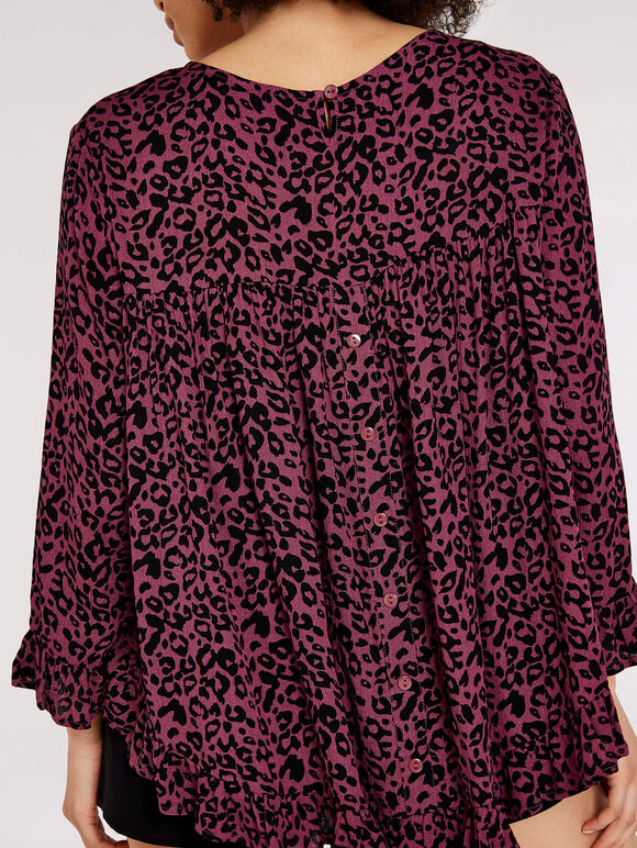 Animal Print Ruffle Top , Burgundy, large