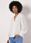 Ruffle Neck Textured Blouse, White, large