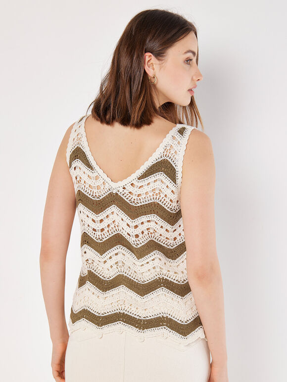 Chevron Crochet Vest Top, Stone, large