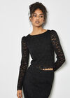 Floral Leaf Lace Top, Black, large