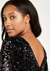 Sequin Bodycon Long Sleeve Dress+, Black, large