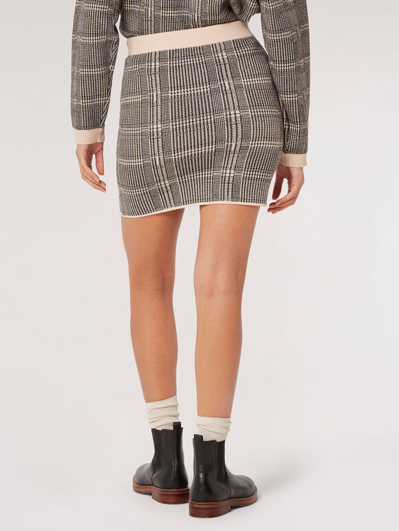 Knitted Checked Mini Skirt, Stone, large