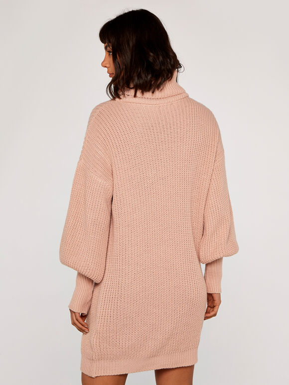 Cowl Neck Jumper Dress, Pink, large