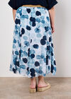 Abstract Print Slub Midi Skirt, Navy, large