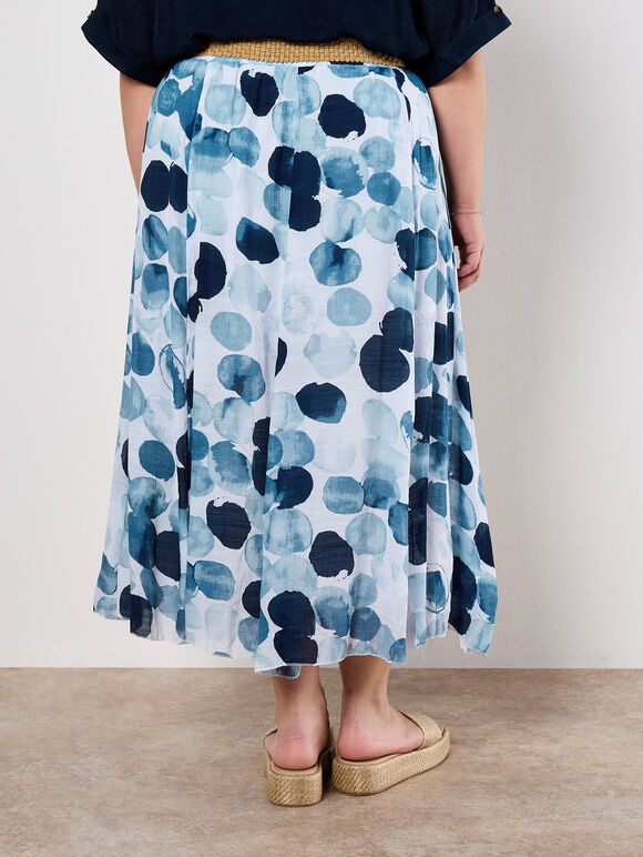 Abstract Print Slub Midi Skirt, Navy, large