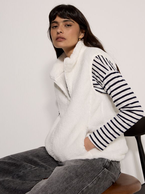 Fleece Zip-Through Gilet, Cream, large