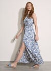 Paisley Print Satin Maxi Dress, Blue, large