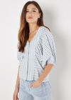 Stripe Balloon Sleeve Cotton Shirt, Blue, large