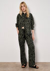 Leaf Linen Blend Wide Leg Trousers, Khaki, large