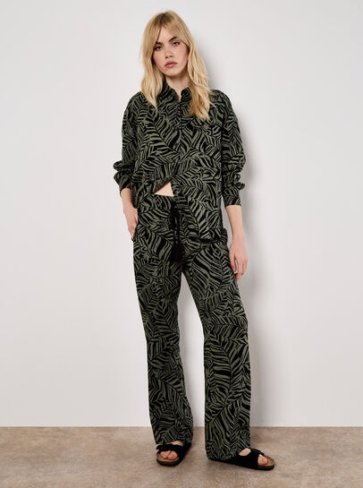 Leaf Linen Blend Wide Leg Trousers
