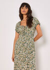 Watercolour Floral Milkmaid Midi Dress, Green, large