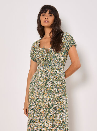 Watercolour Floral Milkmaid Midi Dress
