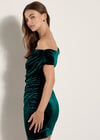 One-Shoulder Velvet Bodycon Mini Dress, Pine Green, large