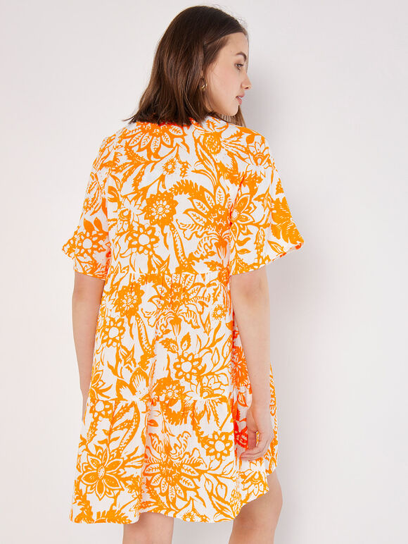 Floral Cotton Mini Dress, Orange, large
