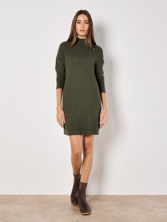 Ribbed Knit Mini Dress, Green, large