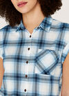 Blue Window Plaid Turn Up Sleeve Shirt, Blue, large