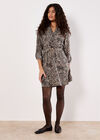 Animal Print Crepe Shirt Mini Dress, Stone, large
