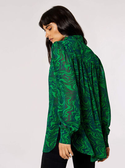 Painterly Marble Neck Tie Blouse