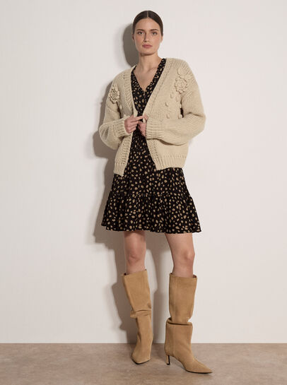 Rose Applique Chunky Knit Cardigan