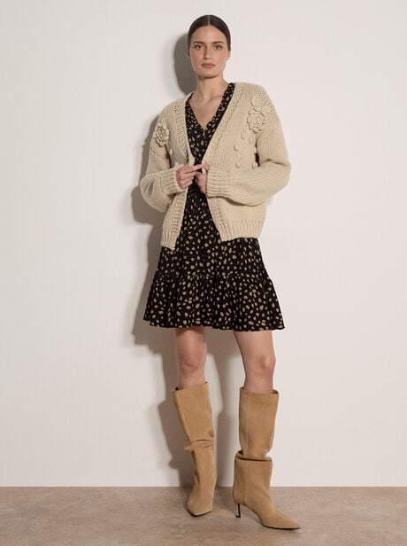 Rose Applique Chunky Knit Cardigan