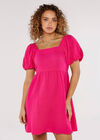 Puff Sleeve Mini Dress, Pink, large