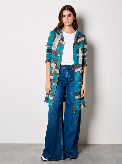 Geometric Knitted Zip-Down Cardigan