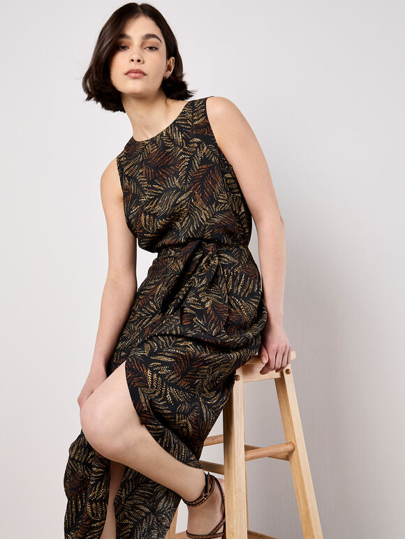 Batik Leaf Wrap Midi Skirt, Black, large