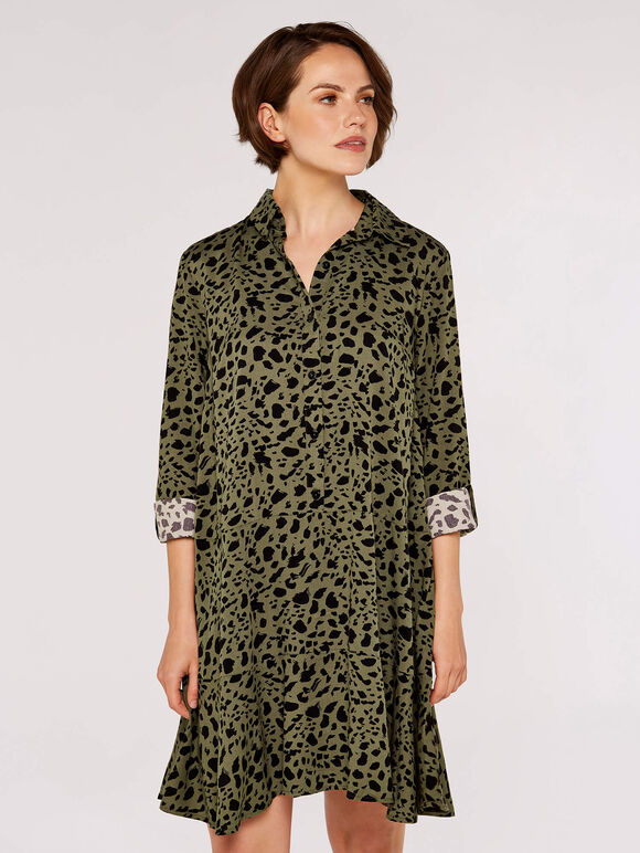 Paintsplash Shirt Mini Dress, Khaki, large