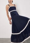 Ric Rac Trim Cotton Midaxi Dress
, Navy, large