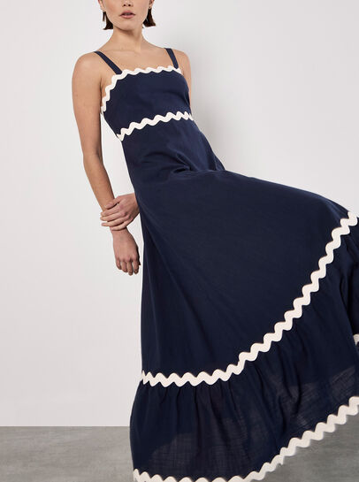 Ric Rac Trim Cotton Midaxi Dress