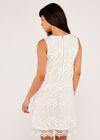 Applique Leaf Mesh Shift Dress, Cream, large