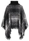 Stone, Black & White Check Boucle Poncho Jumper, Stone, large
