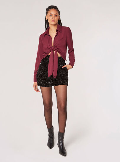 Velvet Sequin Embellished Shorts