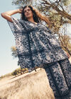 Scarf Print Kimono Mini Dress, Navy, large