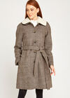 Brown Check Wool Blend Coat, Brown, large