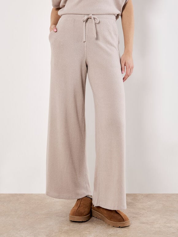 Soft Knit Wide Leg Trousers, Stone, large